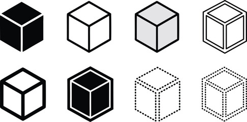 Cube 3d box icon. Three-dimensional cube shape in flat. Linear and dotted style cube shape. Cube icon vector illustration