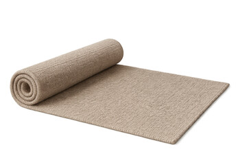 Rolled beige carpet revealing plush texture, neutral flooring material with transparent backdrop, showcasing soft interior design element