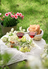 cocktails in the garden on a flower table