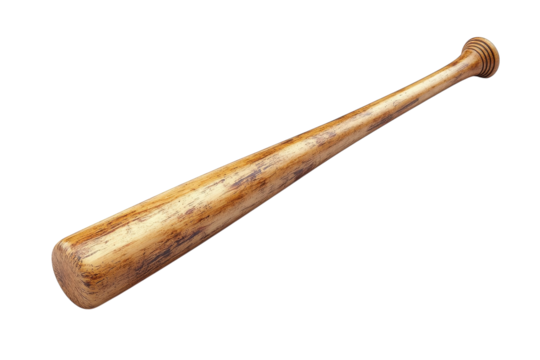 An old worn wooden baseball bat resting symbolizing the echoes of past home runs and dreams of on transparent background