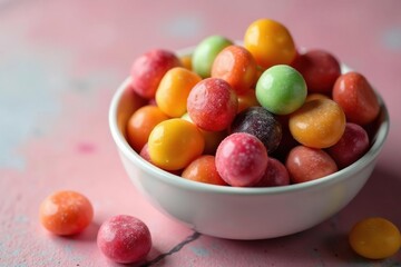 Assortment of colorful candy chocolates in a bowl , confectionery, variety