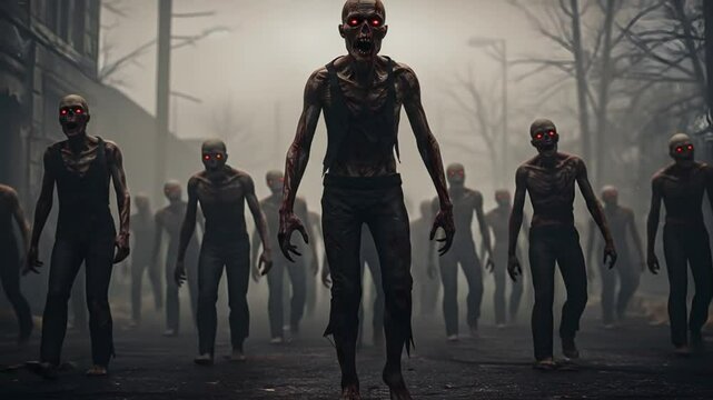 Large group of zombies walking