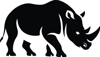 Bold rhinoceros silhouette black and white, Powerful rhino vector