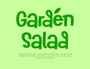 Vector Eco sticker Garden Salad. Elegant Minimal Green Font. Typography Modern Alphabet Letters and Numbers.