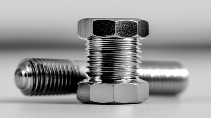 A close-up of two metal bolts on a white surface.