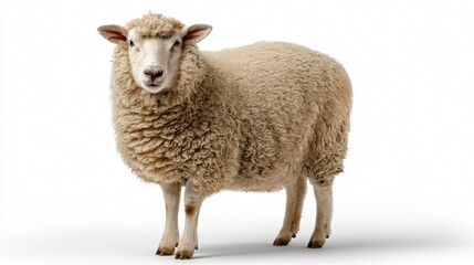 Fototapeta premium Graceful White Sheep Standing Alone on Clean Background