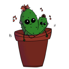 cute couple of baby cactus, listening to music, with happy expression
