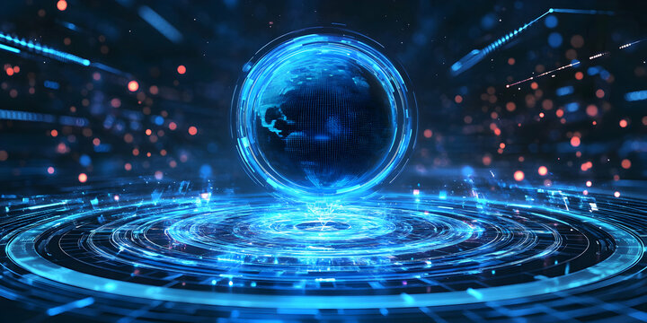 Futuristic Digital Globe with Glowing Effects and Abstract Background - Powered by Adobe