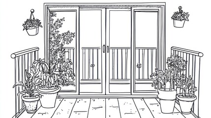 Fototapeta premium Balcony patio garden plants summer doors