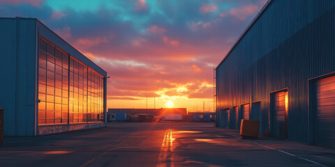 Industrial Warehouse at Sunset