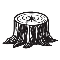 Tree stump silhouette vector, stump line art vector illustration
