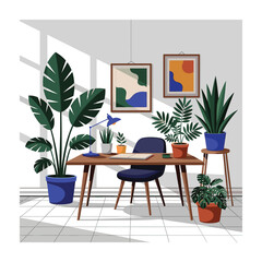 Sleek Flat Vector Illustrations Combining Technology, Business, and Nature Elements