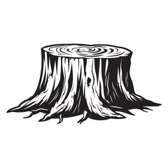 Tree stump silhouette vector, stump line art vector illustration