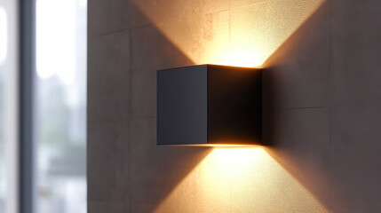 Obraz premium Architectural Light Fixture: A modern wall-mounted light fixture illuminates the scene with a soft, inviting glow, highlighting its geometric design.