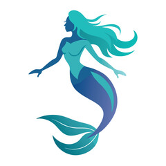 Elegant mermaid silhouette illustration in shades of blue perfect for branding and decorative designs