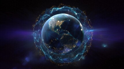 Futuristic wireframe earth suspended in digital space with high fidelity design for technological innovations