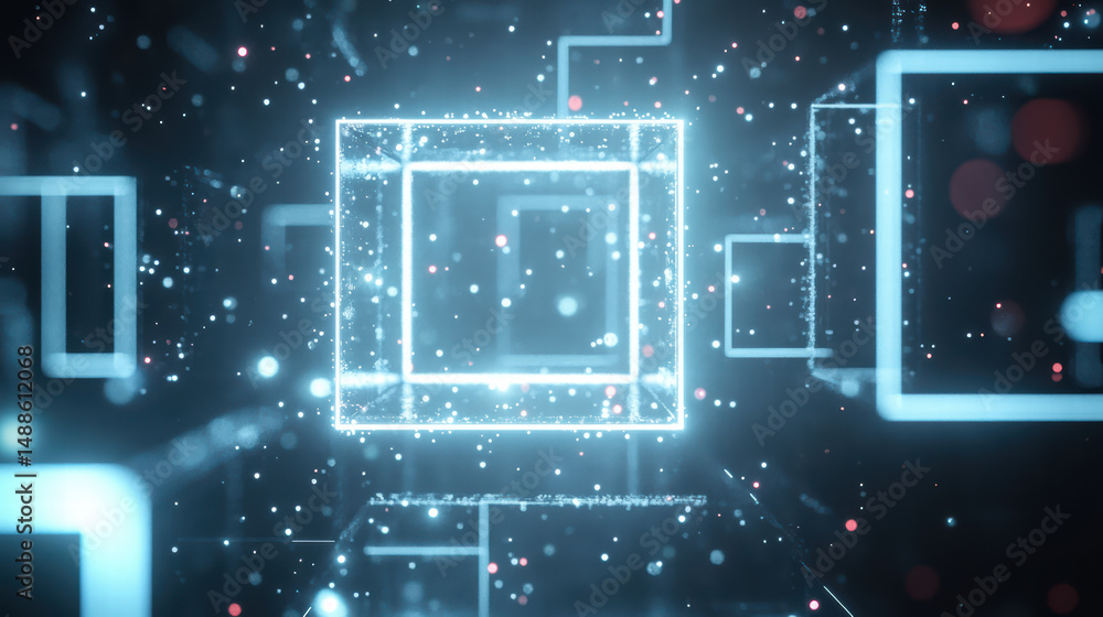 Poster cybernetic realm: dive into a captivating digital ecosystem showcasing intricate neon grids and spar