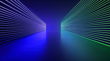 The convergence of green and blue laser lines.