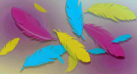 Pastel-colored abstract shapes feathers.