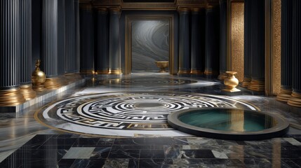 Luxurious interior design with opulent marble floor and ornate columns for elegant architectural spaces