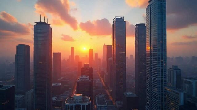 Business Skyscrapers at Sunset