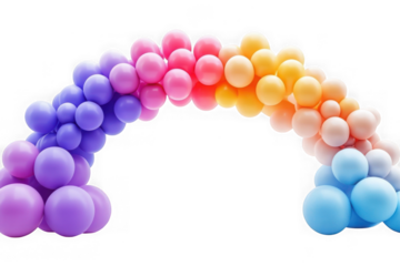 Colorful balloon arch decoration party celebration event birthday balloons rainbow isolated on transparent background