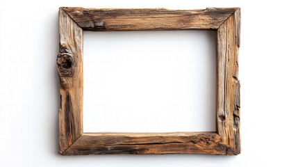 Rustic Wooden Frame: A square, rustic wooden frame crafted from reclaimed wood, showcasing a weathered texture and natural imperfections.