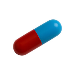 Red and blue medical capsule pill isolated on transparent background, symbol of modern healthcare, pharmacy, and medication treatment concept