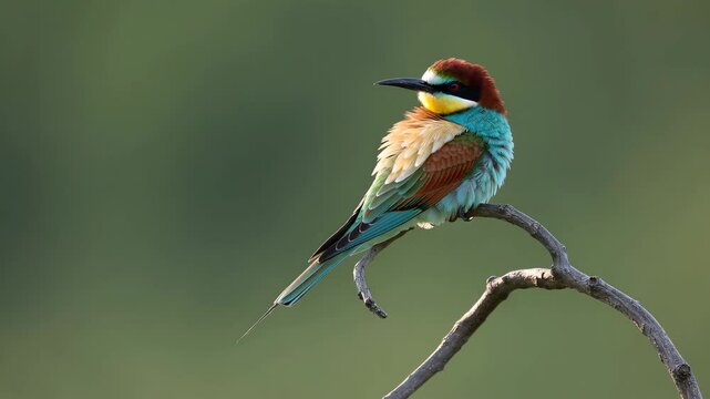 Graceful european beeeater bird perches and preens on branch in serene natural habitat