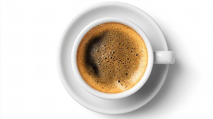 Fototapeta premium Professional Top View of Isolated Espresso Coffee Cup on White Background