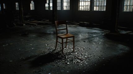 A wooden chair in a dark room.