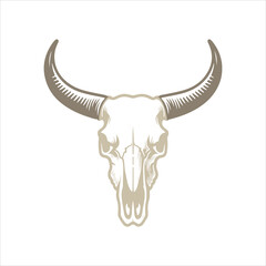 Western Cow Skull with Long Horns – Black and White Vector Line Art