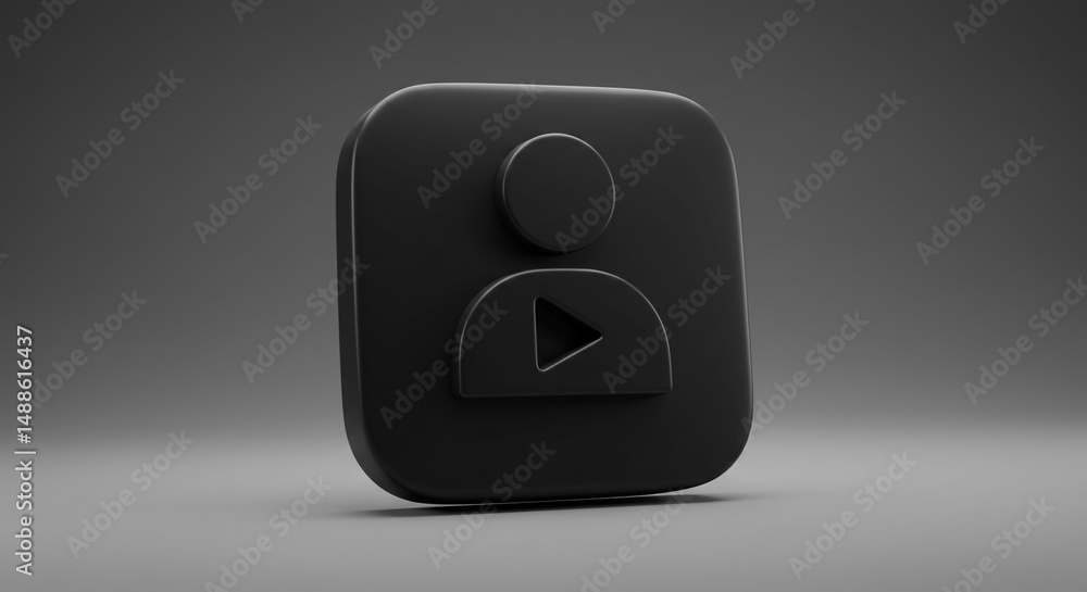 Aufkleber a matte black icon with a person symbol and a play button on a grey background in a studio shot