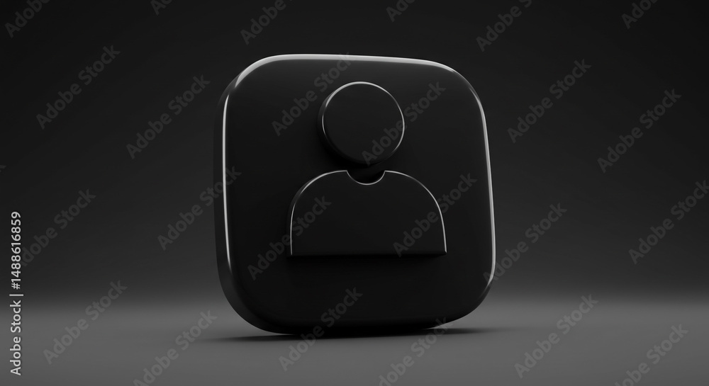 Poster a black user icon with rounded corners on a gray surface in a dark gray background studio shot