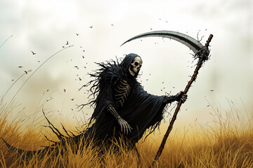 death with a scythe in the field