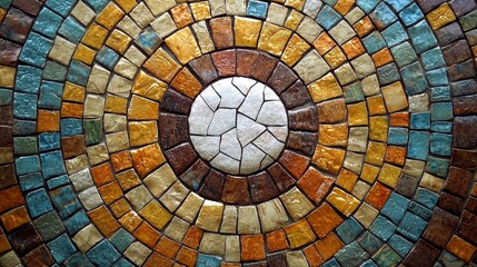 Fototapeta premium A striking centerpiece of a cracked white stone enhances the mosaic's beauty.