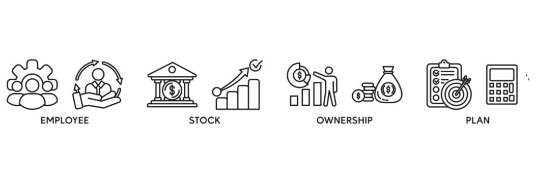 Esop icon set vector illustration concept relate to employee stock ownership plan with icon of management, bank, graph, fund, investment and statistics