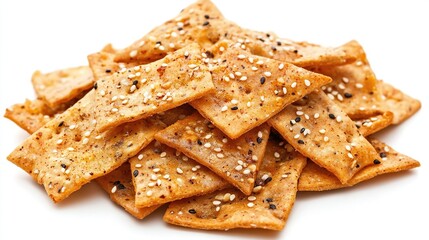 Pile of triangular, seasoned crackers