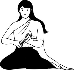A Thai traditional woman playing krab puang illustration © paweeillus