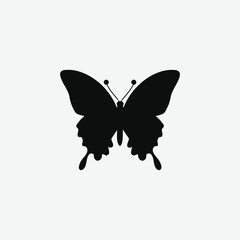Elegant Flying Butterfly Silhouette Vector - Black on White Background