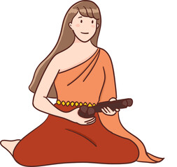 A Thai traditional woman  playing krab or wooden krab or Thai wooden percussion illustration © paweeillus