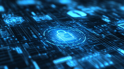 A 3D conceptual illustration of multi-factor authentication surrounded by digital access and identity elements