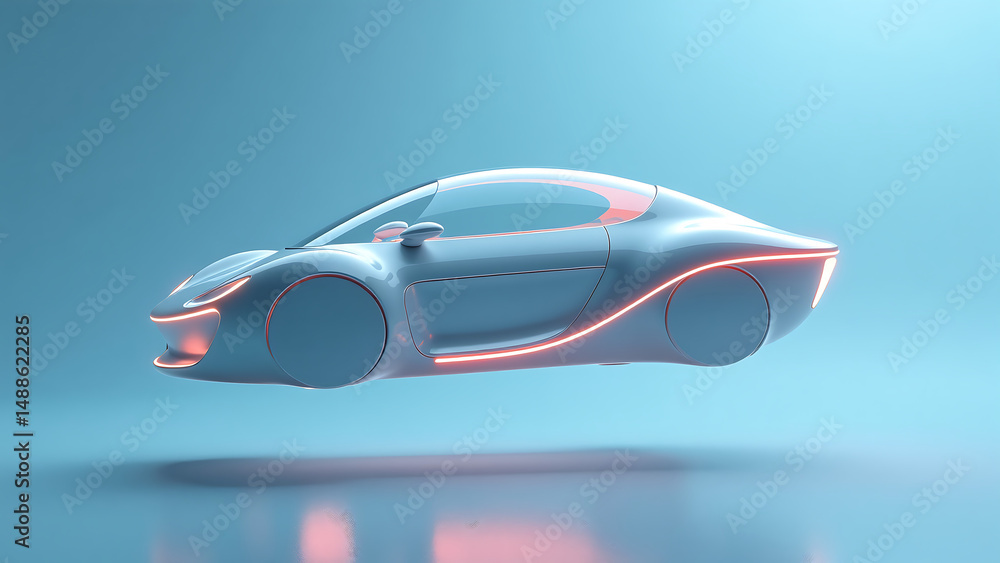 Poster sleek futuristic flux model suspended bathed soft diffused light subtle gradient shadows transparent