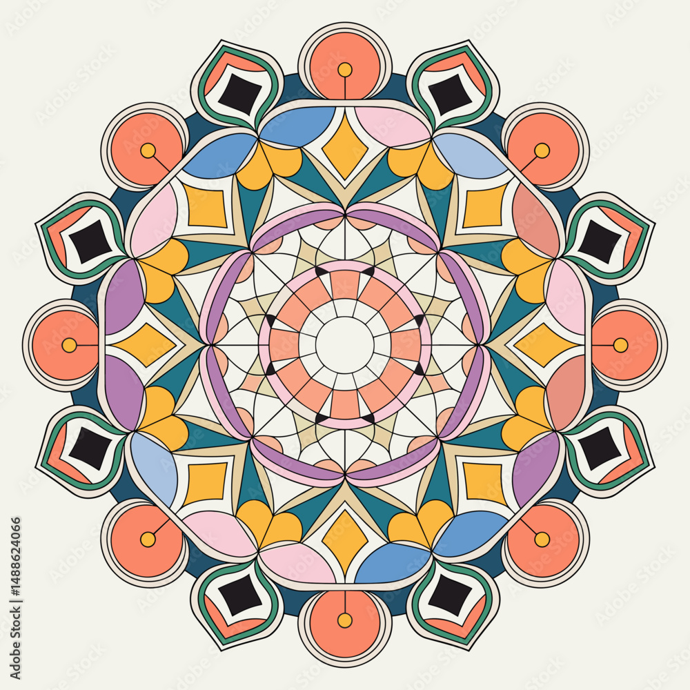 Poster symmetrical mandala pattern with geometric shapes on white background