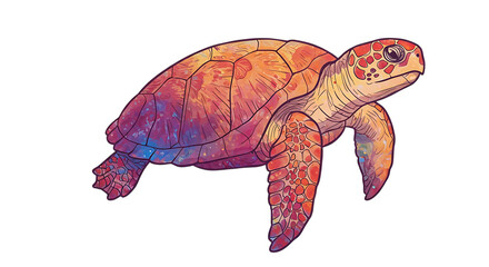 Naklejka premium Stylized vector turtle with detailed shell patterns, watercolor texture effect