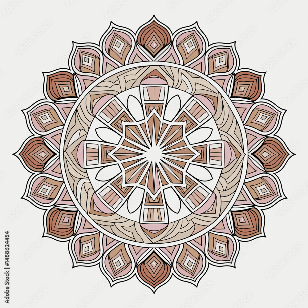 Poster symmetrical mandala pattern with layered circular geometric shapes
