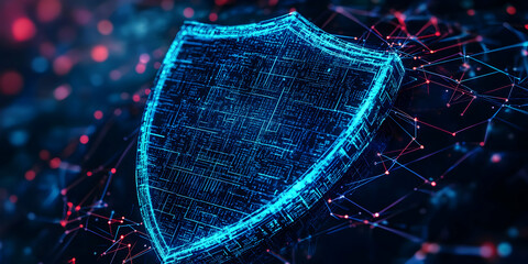 Futuristic Digital Shield Over a Network Background with Glowing Lines