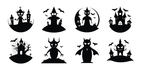 Fototapeta premium Halloween Silhouette Bundle – Bats, Monsters & Spooky Characters Set