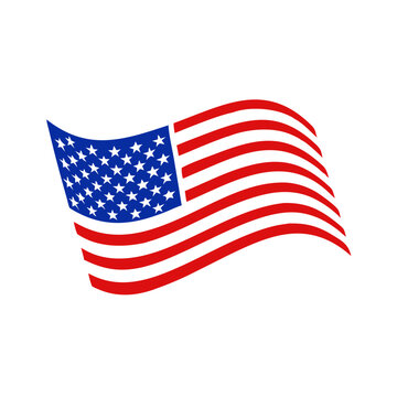 USA flag icon waving in wind, patriotic symbol concept