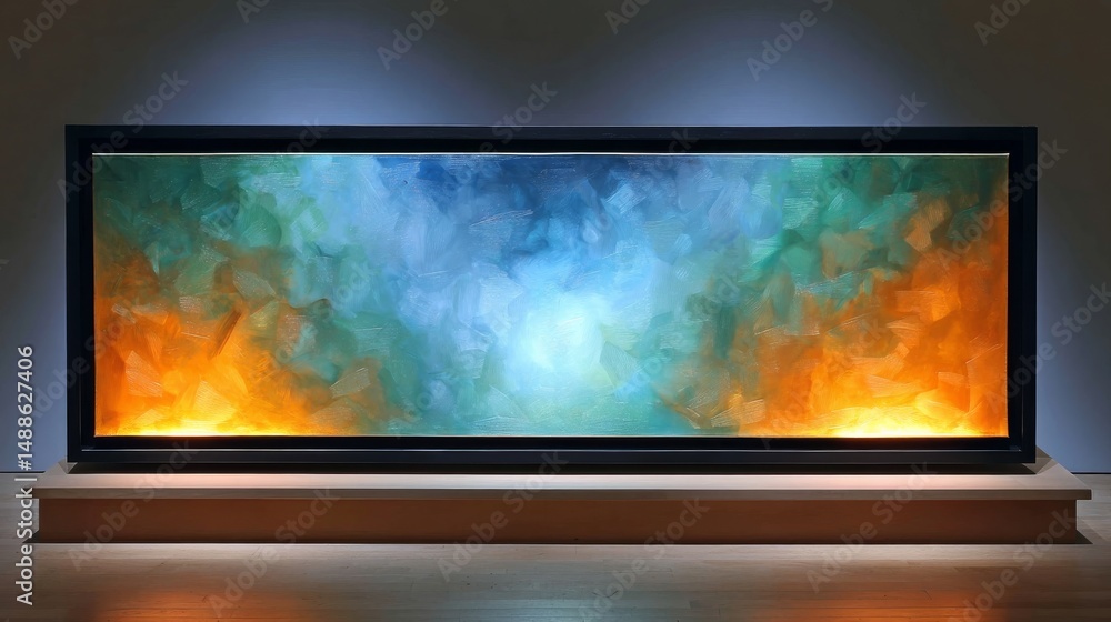 Aufkleber vibrant abstract cosmic display with illuminated hues in modern gallery setting